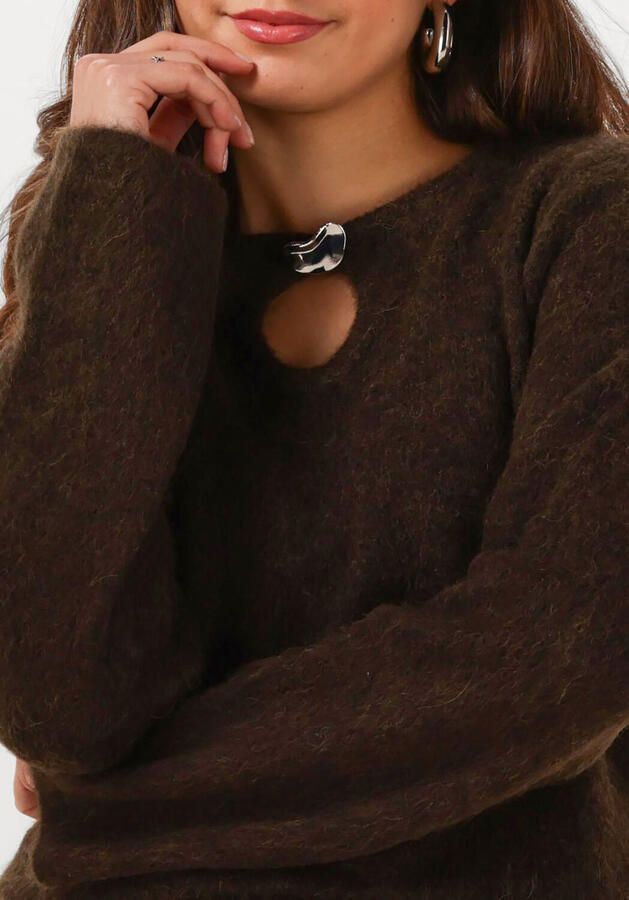 SELECTED WOMEN Dames Truien & Vesten Slflulu Brushed Ls Knit Keyhole O-neck Bruin - Foto 3