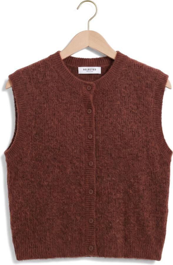 SELECTED WOMEN Dames Truien & Vesten Slwlulu Sl Button O-neck Vest Bruin - Foto 4