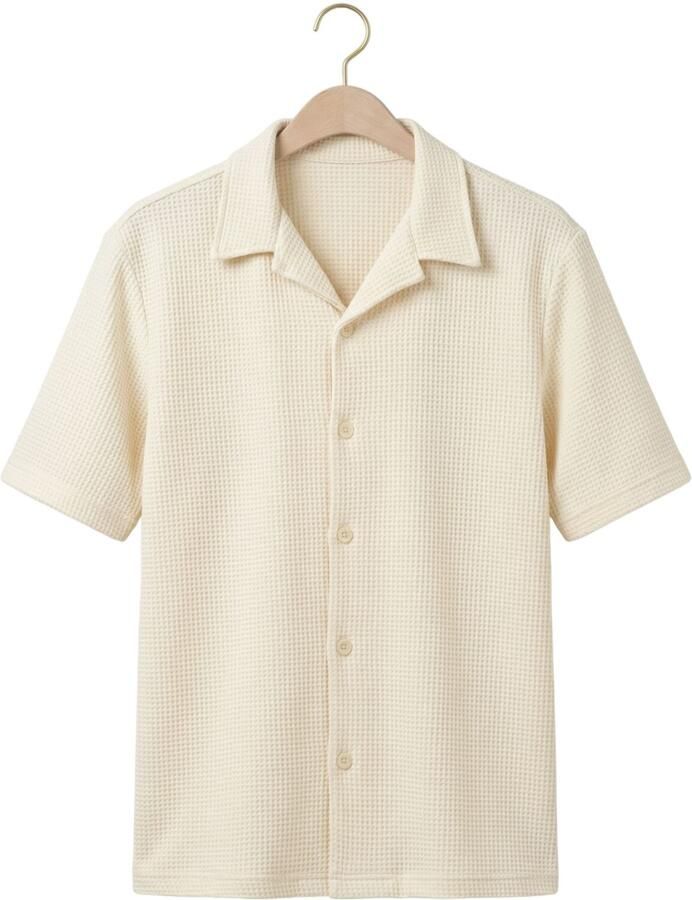 SHIWI Heren Overhemden Dean Waffle Structure Shortsleeve Creme - Foto 2