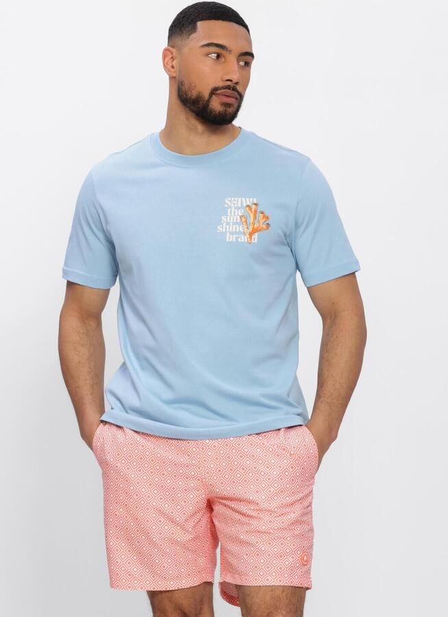 SHIWI Heren Polo's & T-shirts Liam Regular Fit Painted Coral T-shirt Lichtblauw