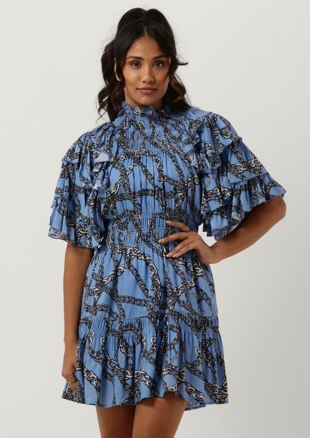 Silvian Heach Bedrukte korte jurk met gerimpelde kraag Blue Dames - Foto 4