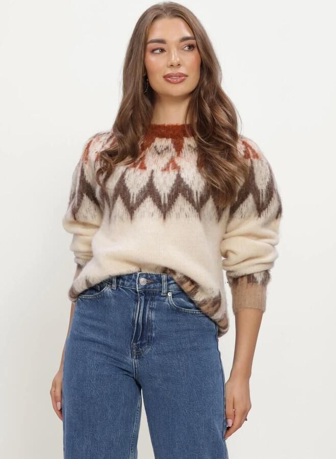 SIMPLE Dames Truien & Vesten Knit-ac-wo-combo-26-3 Ecru