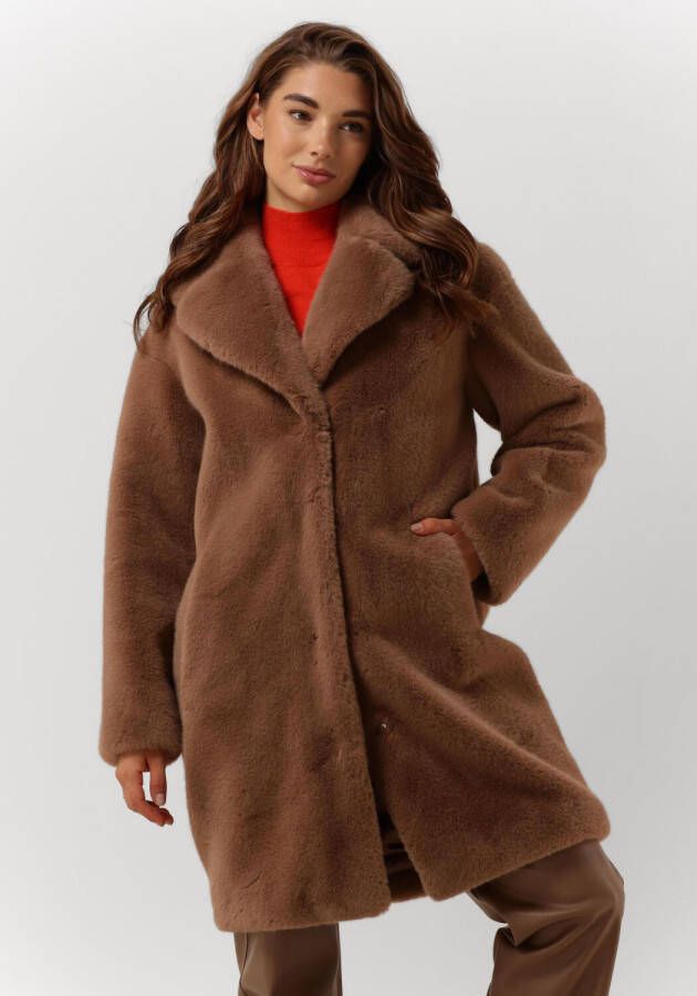 Stand Studio Taupe Faux Fur Cocoon Coat Brown Dames