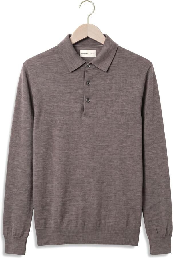 STEFANO LAURAN Heren Truien & Vesten Polo Button Merino Taupe - Foto 4