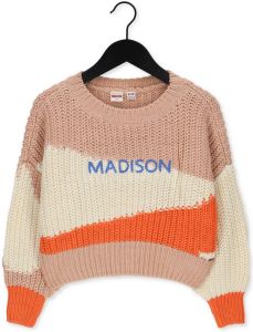 Street called Madison ribgebreide trui met tekst roze wit oranje