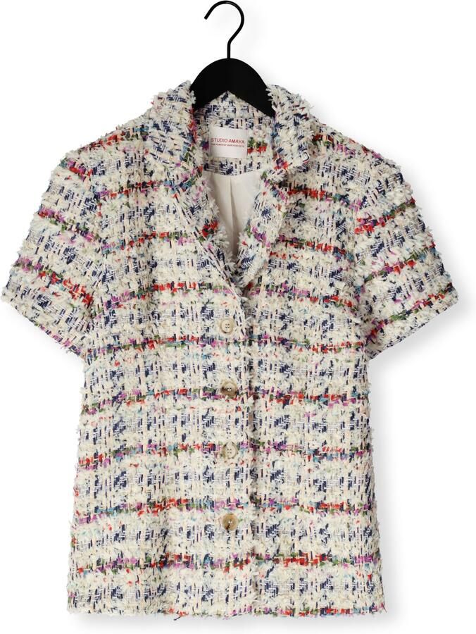 Studio AMAYA tweed geruit regular blazer ecru - Foto 2