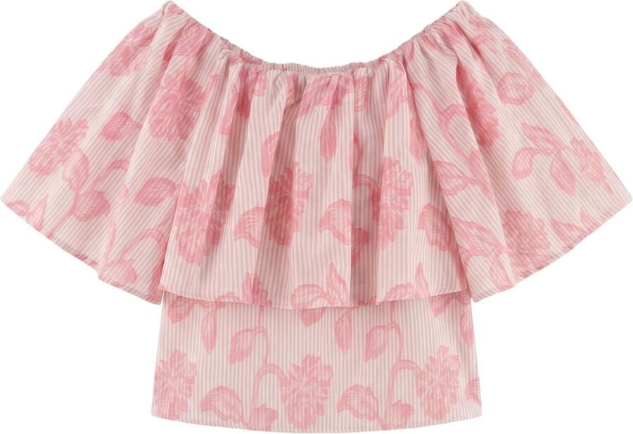 Studio AMAYA gestreepte off shoulder top roze - Foto 4
