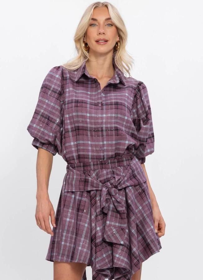 Studio AMAYA geruite blouse met strass-steentjes paars