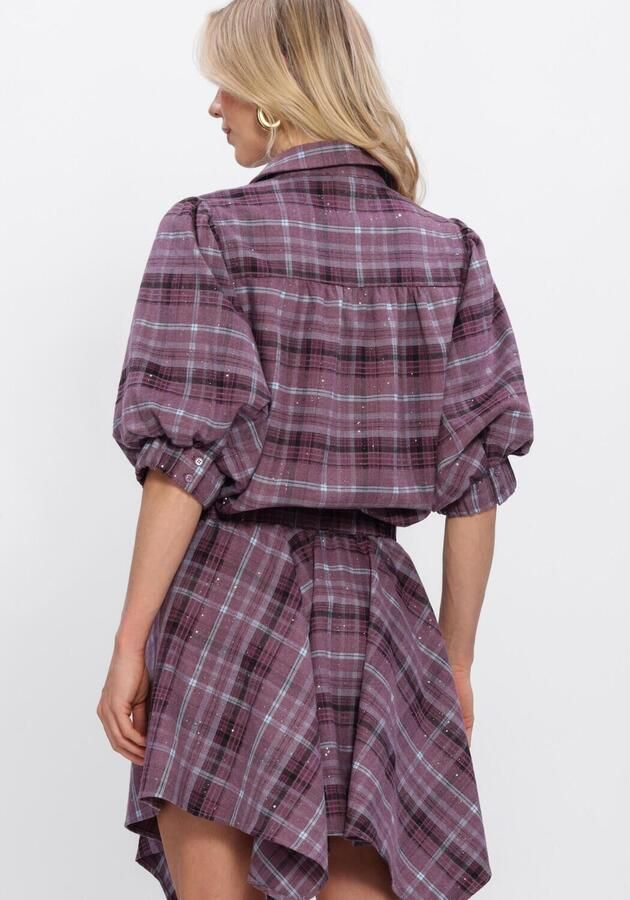 Studio AMAYA geruite blouse met strass-steentjes paars - Foto 3