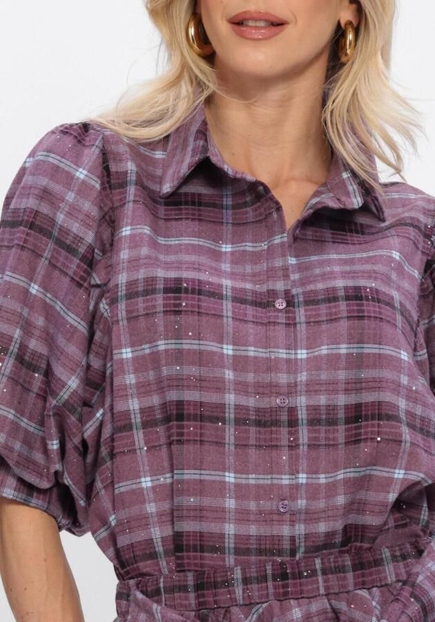 Studio AMAYA geruite blouse met strass-steentjes paars - Foto 4