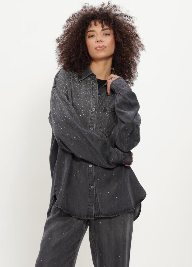 Studio AMAYA denim blouse met strass-steentjes grey denim