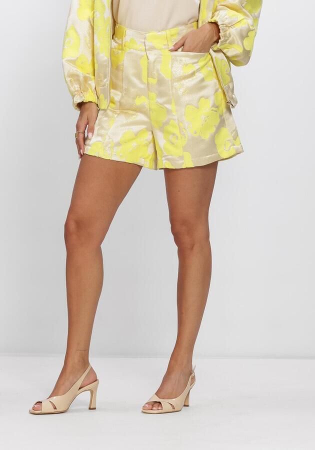Studio AMAYA high waist gebloemde casual short met lurex geel