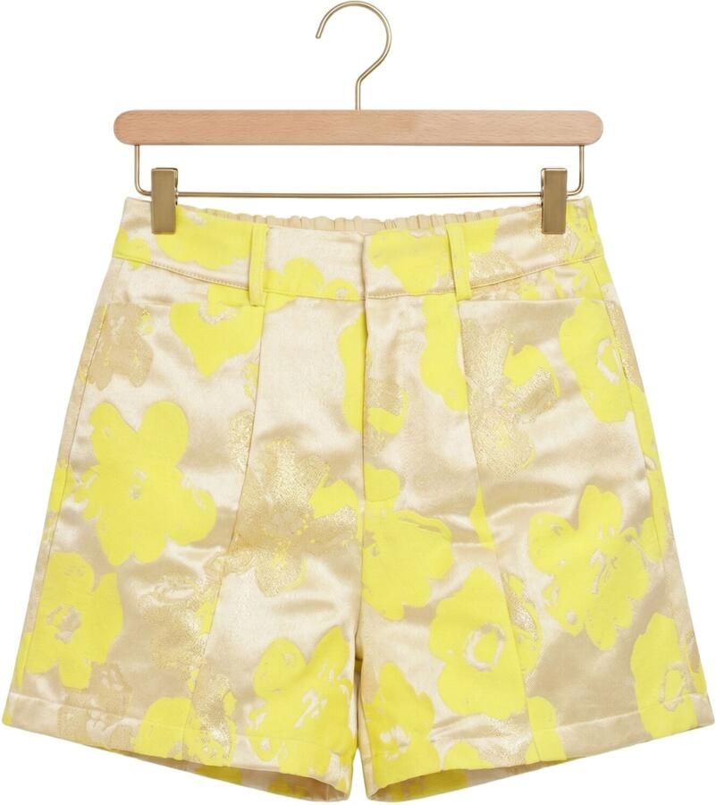 Studio AMAYA high waist gebloemde casual short met lurex geel - Foto 2