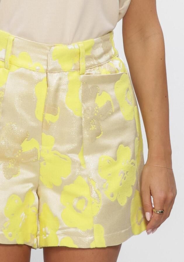Studio AMAYA high waist gebloemde casual short met lurex geel - Foto 4