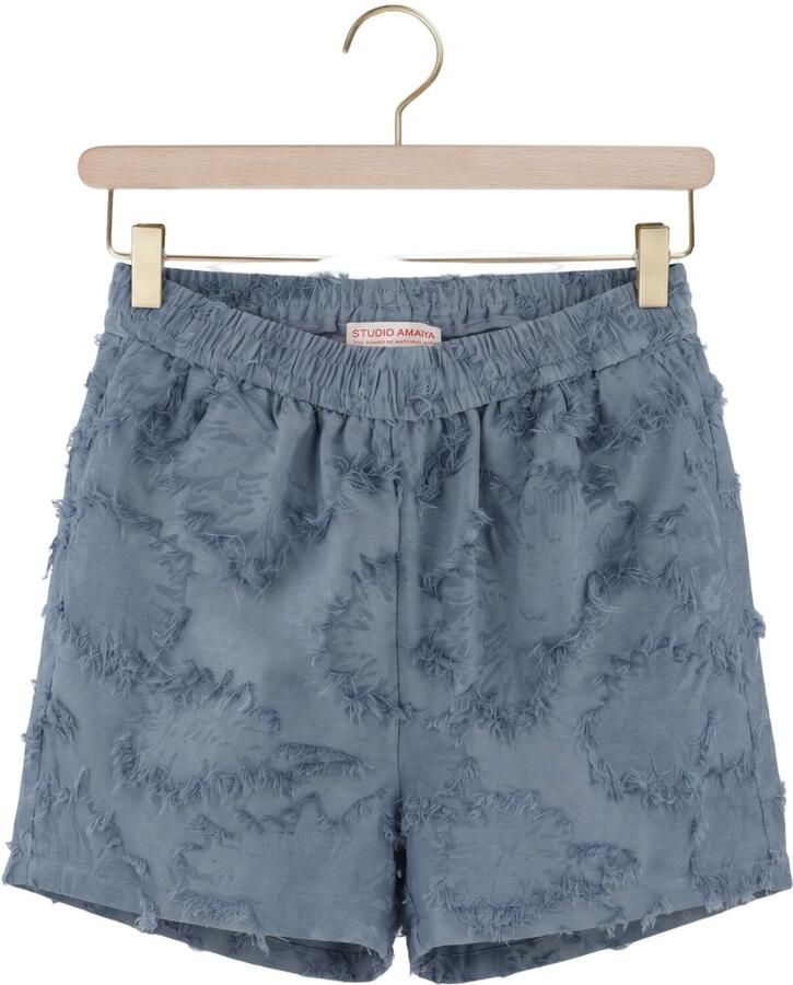 Studio AMAYA regular high waist casual short met textuur blauw - Foto 2