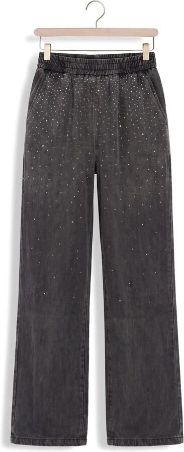 Studio AMAYA wide leg denim broek met strass-steentjes grey denim - Foto 4