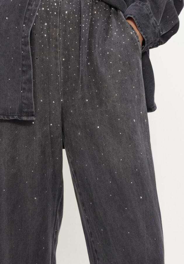 Studio AMAYA wide leg denim broek met strass-steentjes grey denim - Foto 3