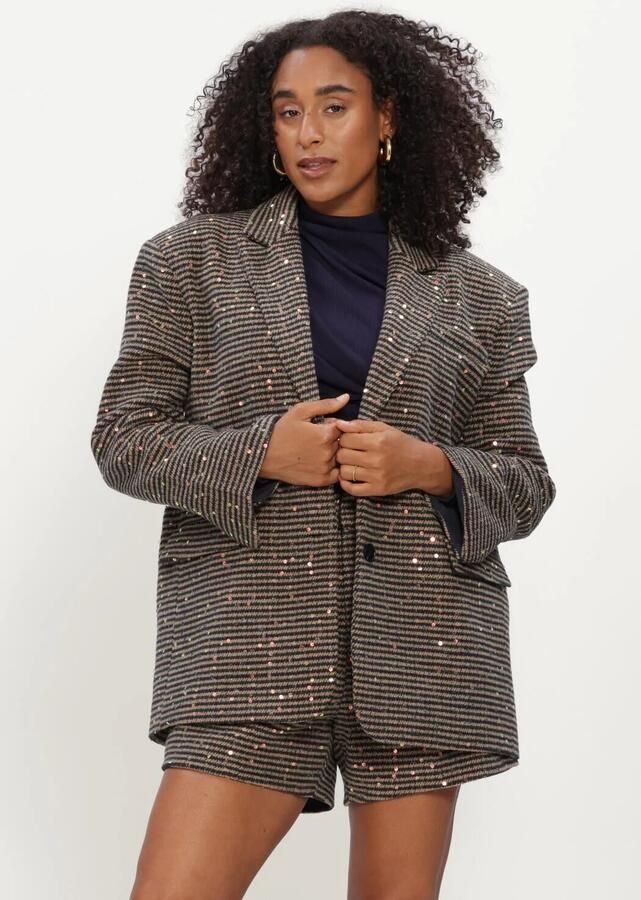 Studio AMAYA oversized gestreepte blazer met pailletten bruin
