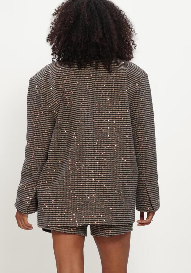Studio AMAYA oversized gestreepte blazer met pailletten bruin - Foto 3