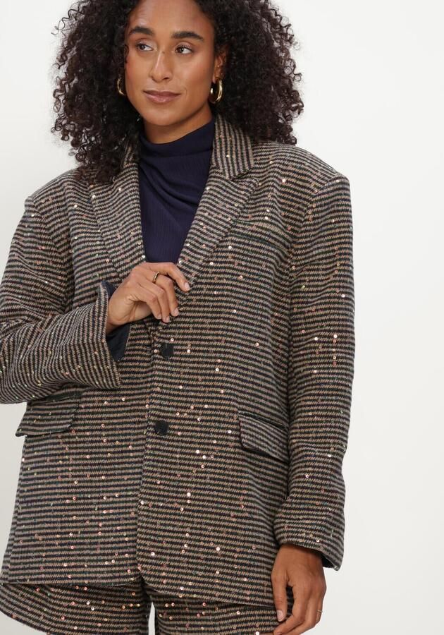 Studio AMAYA oversized gestreepte blazer met pailletten bruin - Foto 4