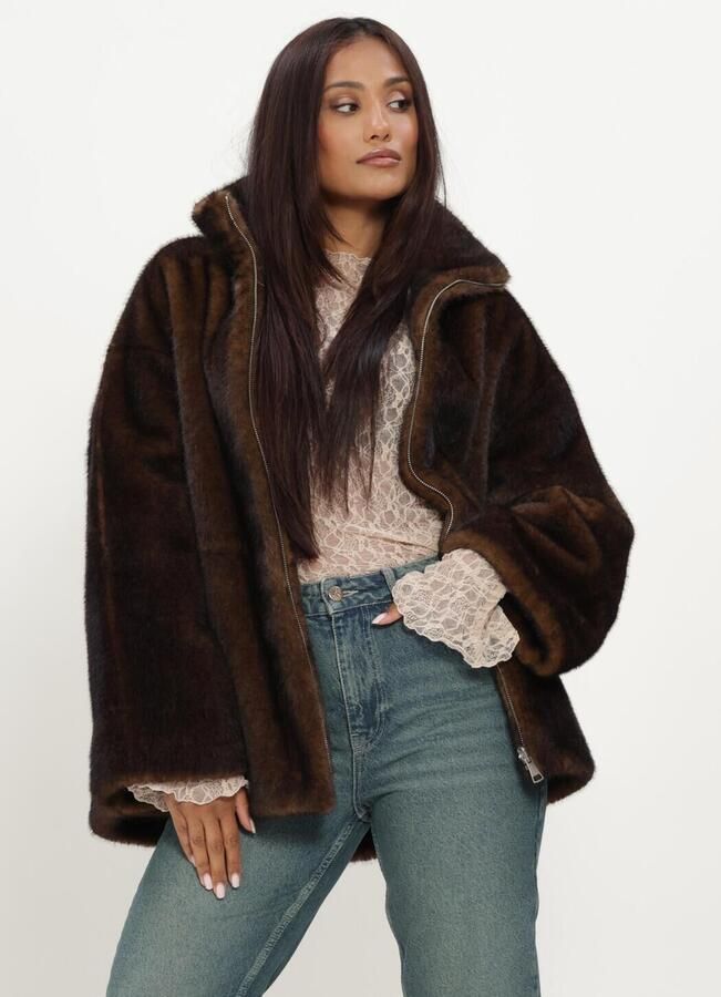 STUDIO AR Dames Jassen Frankie Faux Mink Bruin