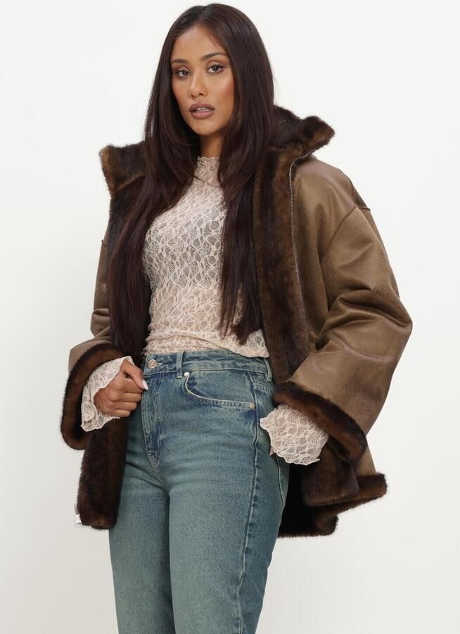 STUDIO AR Dames Jassen Frankie Faux Mink Bruin - Foto 3