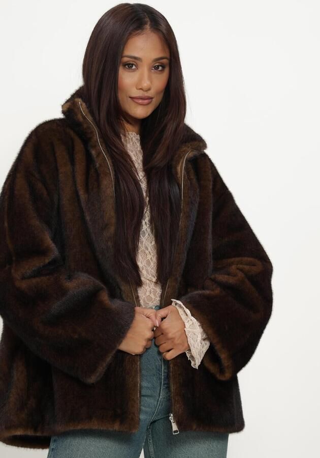 STUDIO AR Dames Jassen Frankie Faux Mink Bruin - Foto 4