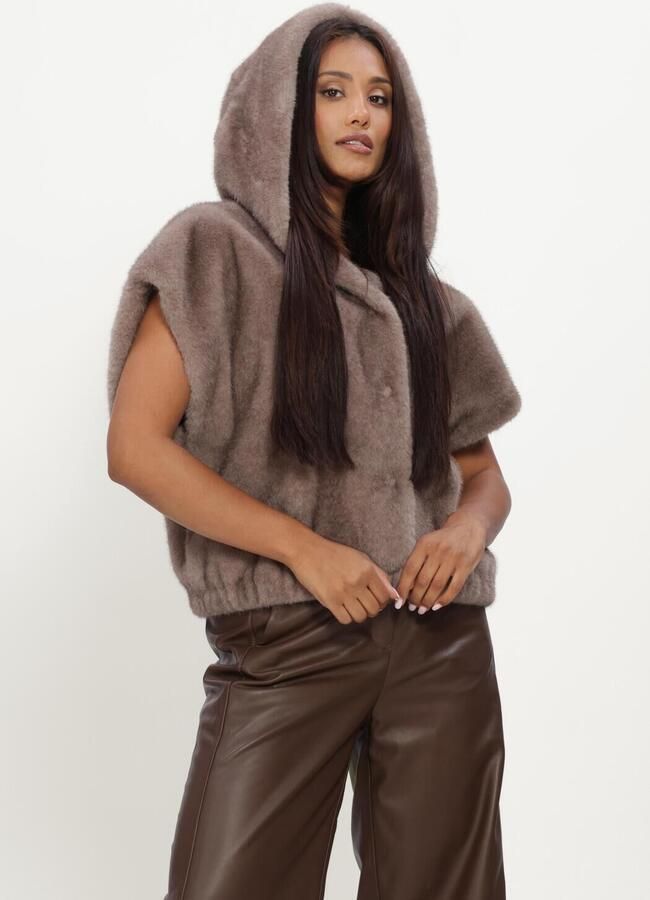 STUDIO AR Dames Jassen Olena Faux Mink Taupe