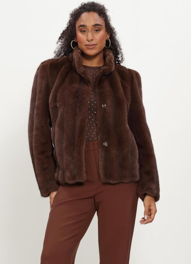 STUDIO AR Dames Jassen Soline Faux Mink Stripe Bruin