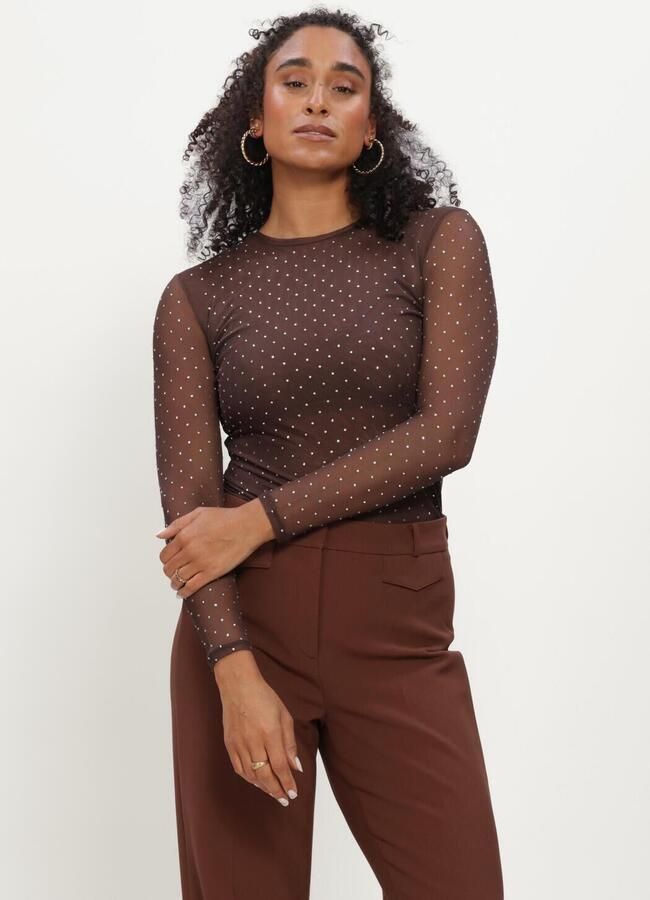 STUDIO AR Dames Tops & T-shirts Ines Glitter Mesh Bruin