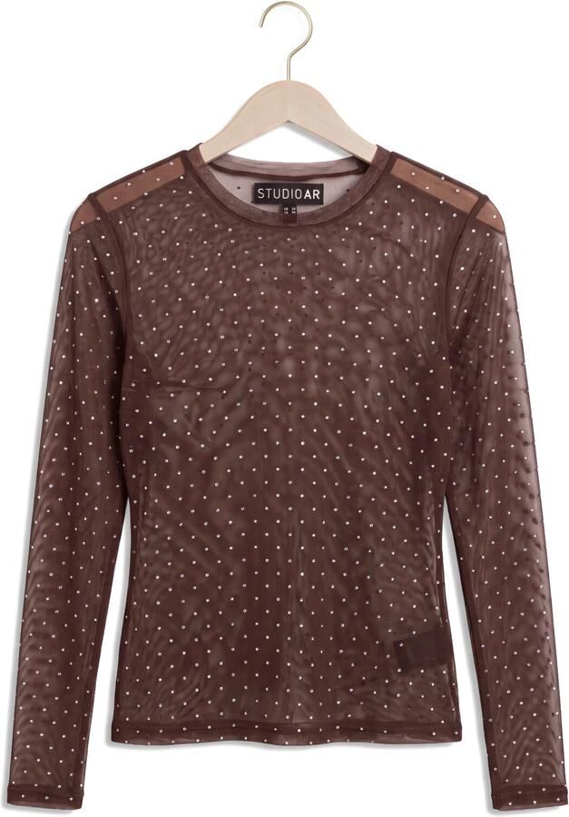 STUDIO AR Dames Tops & T-shirts Ines Glitter Mesh Bruin - Foto 4