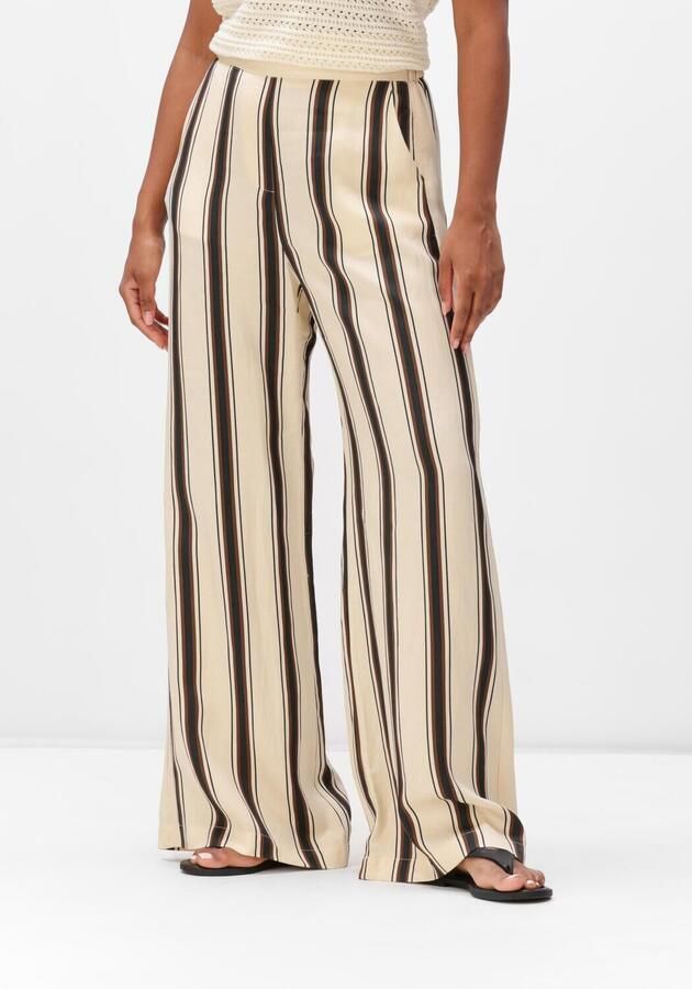 Suncoo wide leg high waist gestreepte broek crème