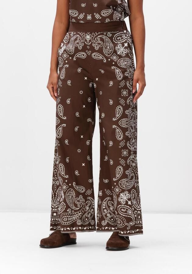 Suncoo wide leg high waist broek met paisley print bruin