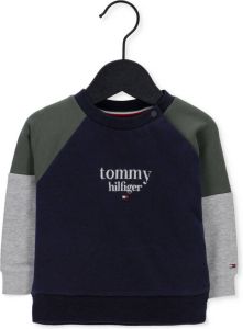 Tommy Hilfiger Donkerblauwe Sweater Baby Logo Colorblock Crewneck Sweater