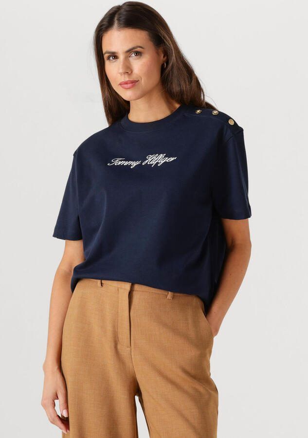TOMMY HILFIGER Dames Tops & T-shirts Gold Btn Script Mdrn Ss Tee Donkerblauw
