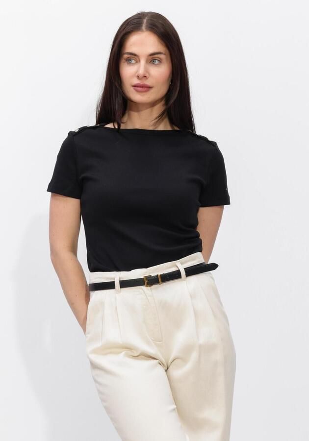 TOMMY HILFIGER Dames Tops & T-shirts Gold Button Slim Ss Tee Zwart