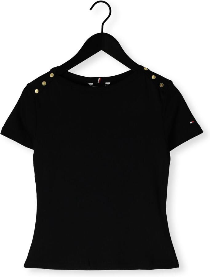 TOMMY HILFIGER Dames Tops & T-shirts Gold Button Slim Ss Tee Zwart - Foto 2