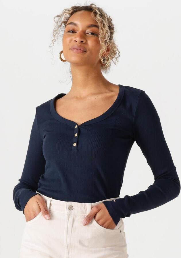 Tommy Hilfiger Shirt met lange mouwen SLIM HENLEY GB SCOOP-NK LS met ribstructuur met metalen label - Foto 4