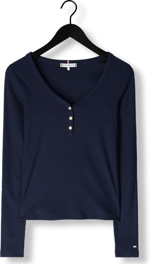 Tommy Hilfiger Shirt met lange mouwen SLIM HENLEY GB SCOOP-NK LS met ribstructuur met metalen label - Foto 3