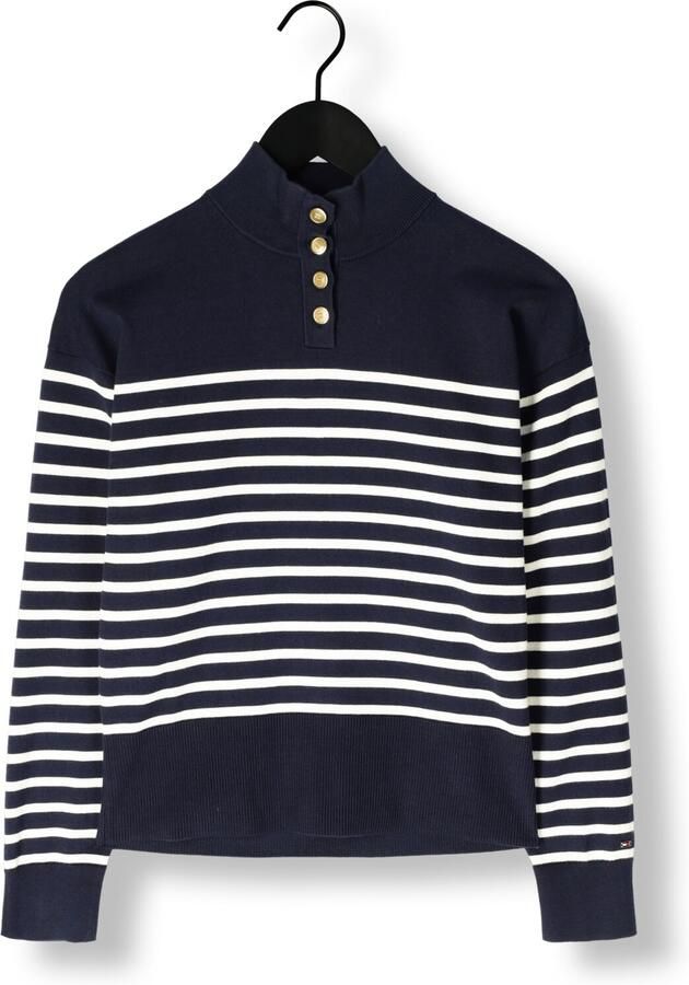 TOMMY HILFIGER Dames Truien & Vesten Co Jersey Gold Btn Mock-nk Swt Donkerblauw