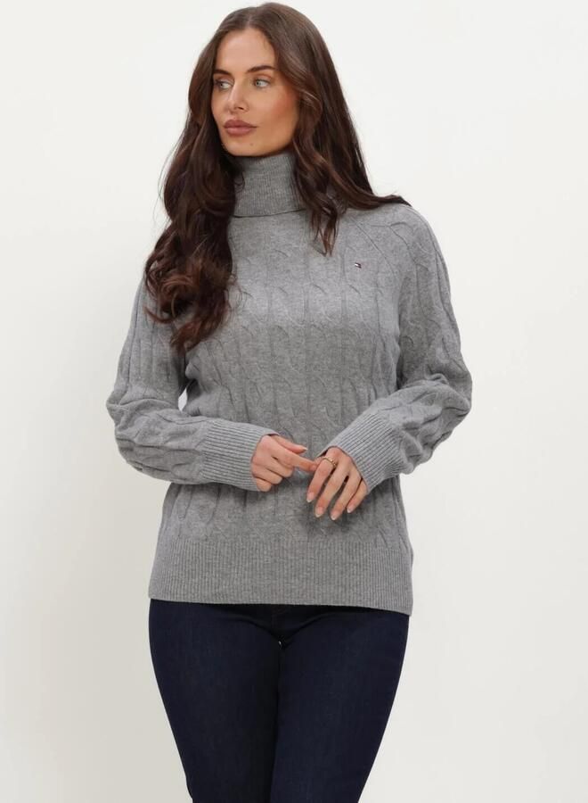 TOMMY HILFIGER Dames Truien & Vesten Soft Wool Cable Roll-nk Ls Swt Grijs