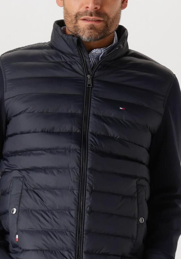 Tommy Hilfiger Blauwe Gewatteerde Jas Mix Media Stand Kraag Blue Heren