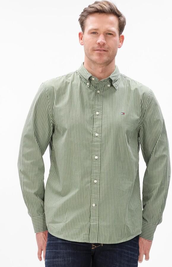 TOMMY HILFIGER Heren Overhemden Core Hairline Poplin Rf Shirt Groen