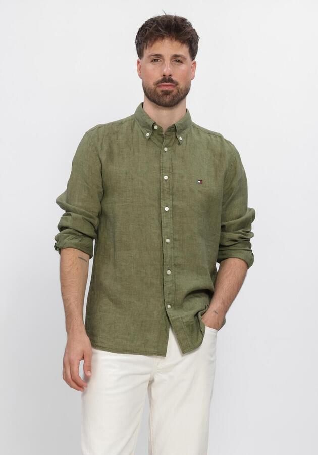 TOMMY HILFIGER Heren Overhemden Pigment Dyed Li Solid Rf Shirt Groen