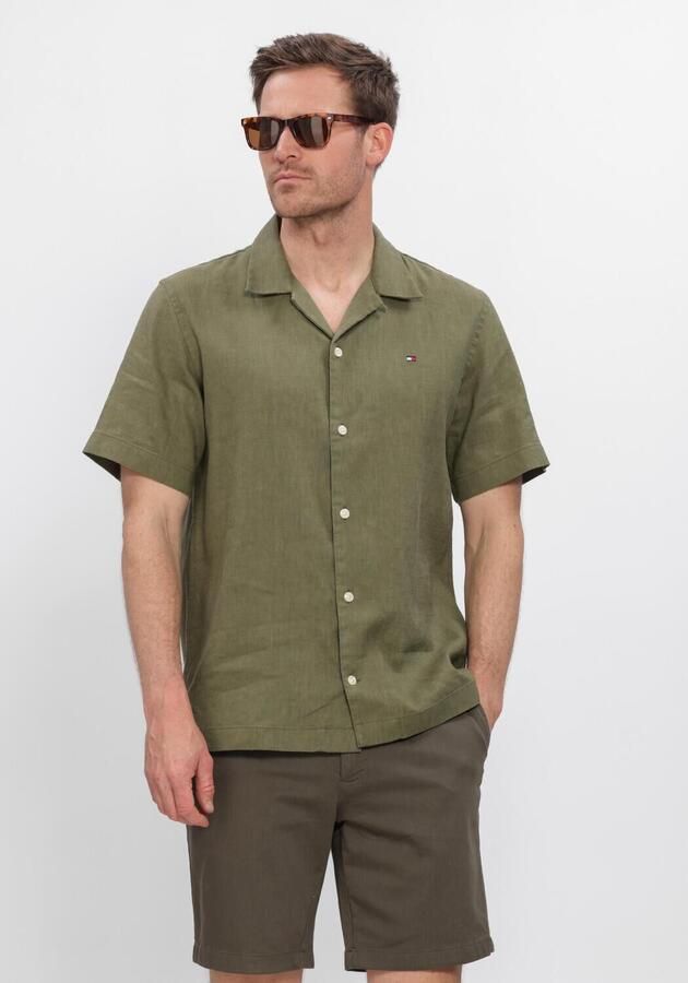 TOMMY HILFIGER Heren Overhemden Sorona Linen Camp Ss Rf 1 2 Khaki