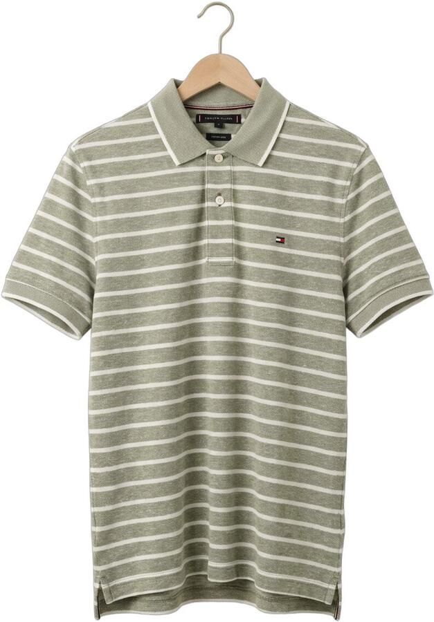Tommy Hilfiger regular gestreepte polo met linnen fijn gebreid grijsgroen - Foto 4