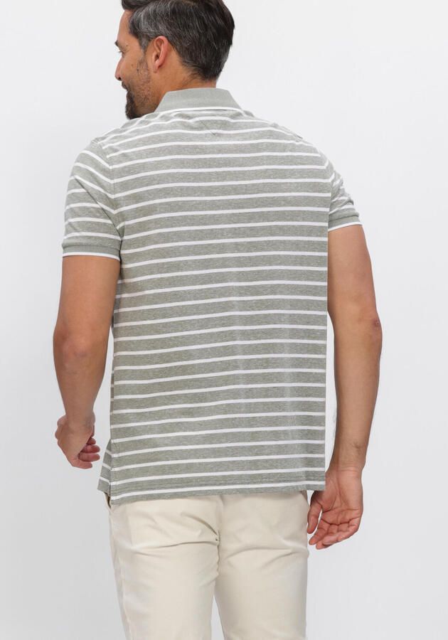 Tommy Hilfiger regular gestreepte polo met linnen fijn gebreid grijsgroen - Foto 3