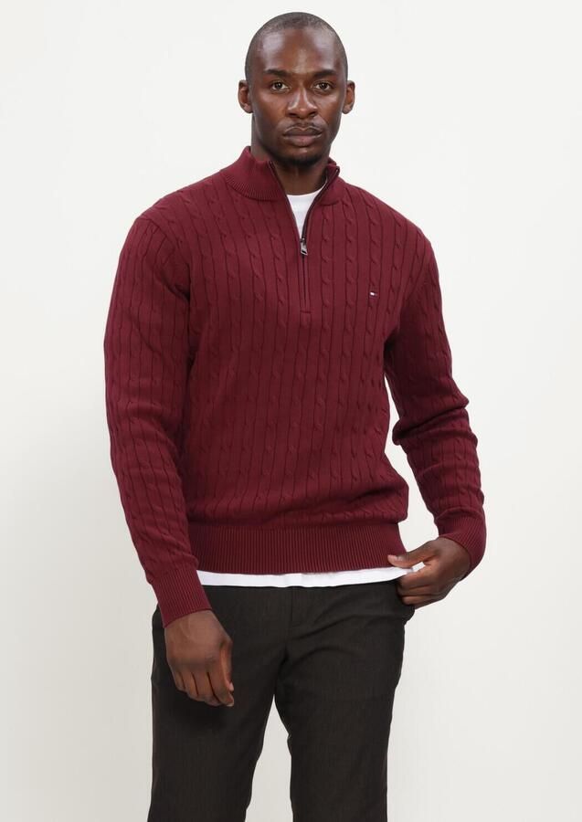 TOMMY HILFIGER Heren Truien & Vesten Classic Cotton Cable Zip Mock Bordeaux