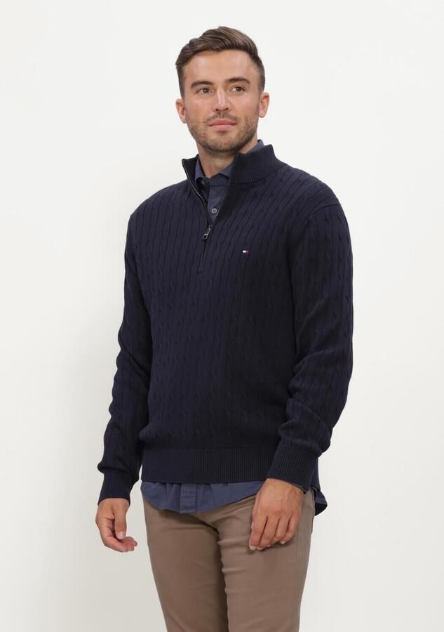 TOMMY HILFIGER Heren Truien & Vesten Classic Cotton Cable Zip Mock Donkerblauw