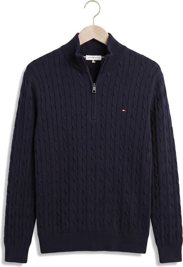 TOMMY HILFIGER Heren Truien & Vesten Classic Cotton Cable Zip Mock Donkerblauw - Foto 4